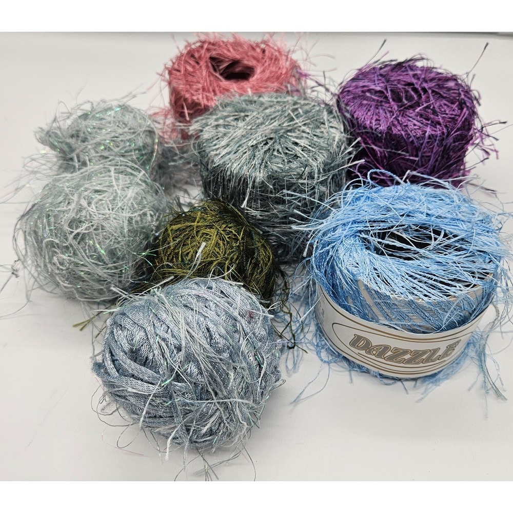 Dazzle Eyelash Yarn Lot Multicolor Metallic Nylon Fun Fur Novelty Knit Craft